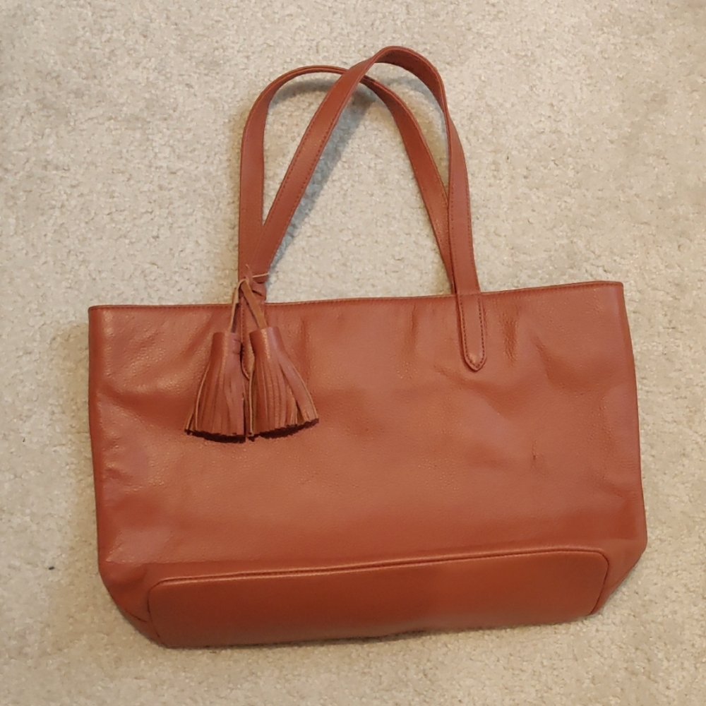 Onna Ehrlich Flora Brown Large Tote Shoulder Leather Handbag Zipper Closure